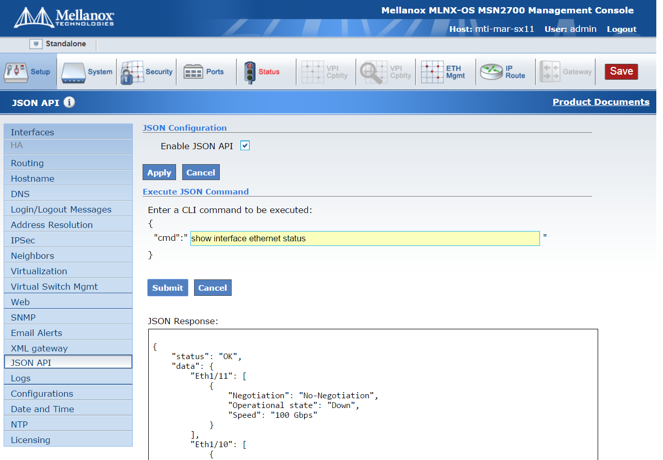Getting Started with JSON API for Mellanox Switches